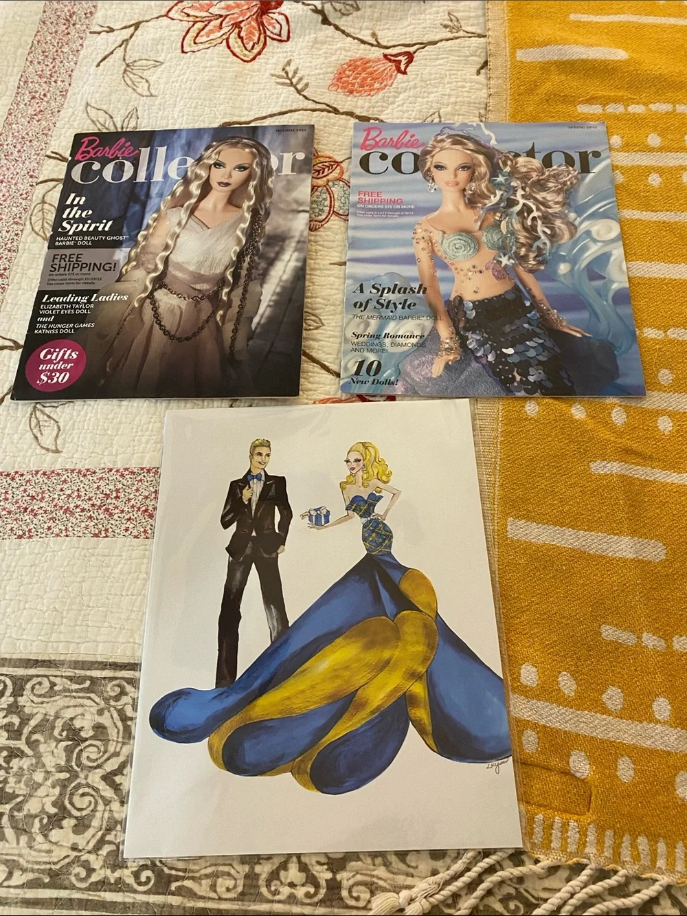 Barbie and Ken Blue and Gold Fashion Illustration Print and catalogs